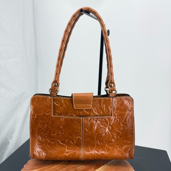 Patricia Nash Rienzo Satchel leather handbag tooled floral twisted rope handles - Picture 3 of 13